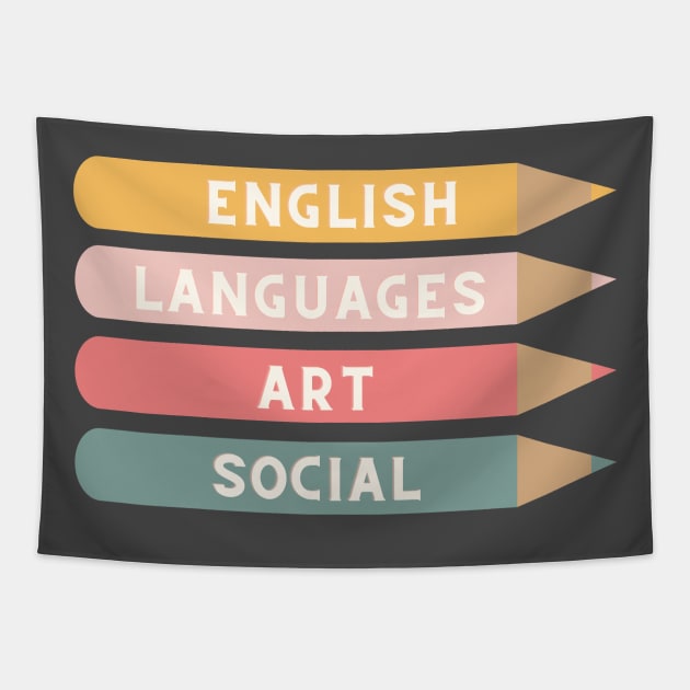 Coloring Pencil School Subject Labels Tapestry by Gravity Zero