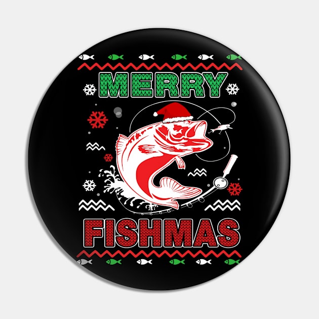 Merry Fishmas T-Shirt Christmas Pin by TeeSky