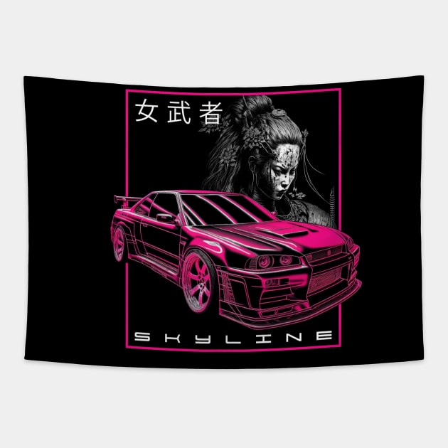 Skyline Japanese Girl Warrior Tapestry by Kid Relic