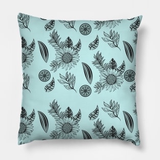 Sunflower Print Drawing Pillow