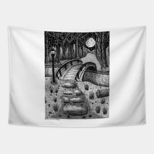 Winter Night Fantasy Landscape Tapestry