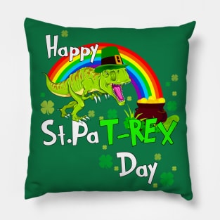 Happy St Patrick's Day Dinosaur PaT Rex Leprechaun Rainbow Pillow