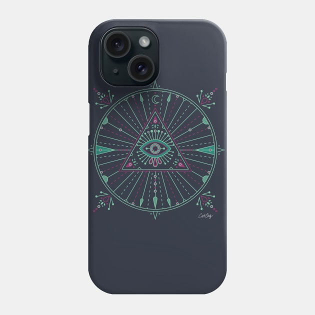 Green & Purple Evil Eye Mandala Phone Case by CatCoq