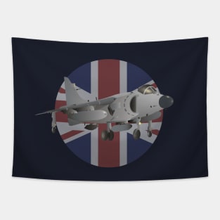 Sea Harrier Jet Fighter with UK Flag Tapestry