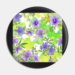 Summer bellflowers on colorful watercolor background.Vibrant Balloon flowers print Pin