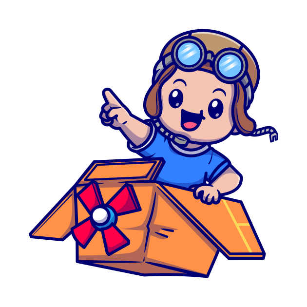Cute Boy Pilot Driving Cardboard Plane Cartoon by Catalyst Labs
