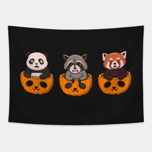 Three Pandas In Pumpkins Tapestry