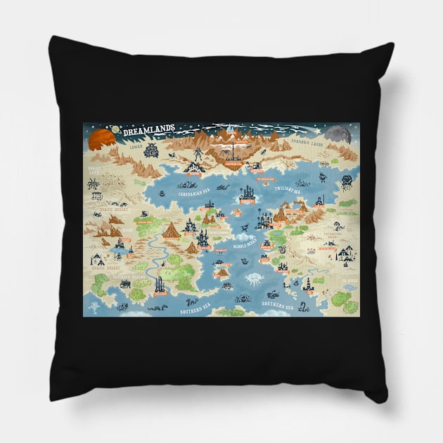 Lovecraft - Dreamlands Map, simple icon illustrations Pillow by qpiii