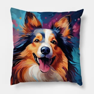 Abstract shetland sheepdog portrait painting Pillow