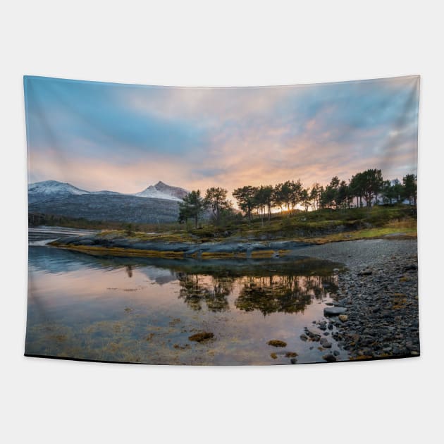 sunset over the fiords, Norway Tapestry by JohnKruger