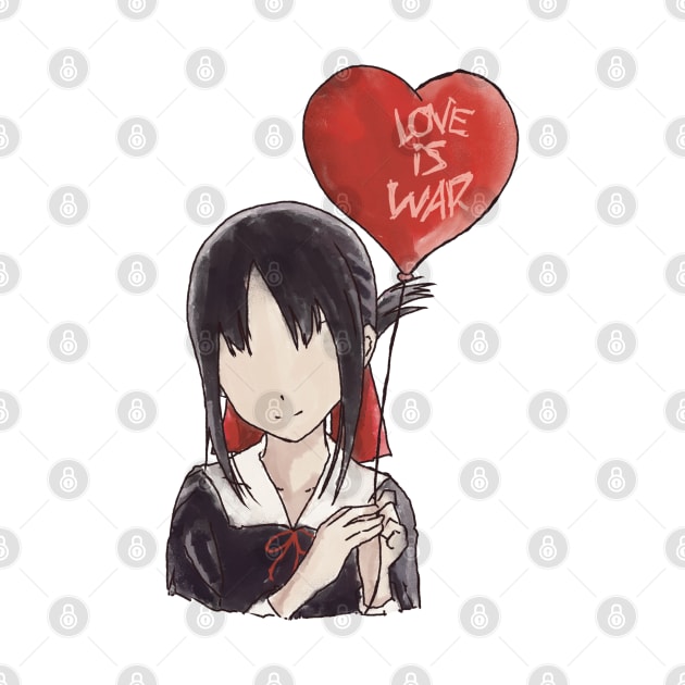 Kaguya sama Kaguya shinomiya holding a heart-shaped red balloon with text on it in an aesthetic watercolor art by Animangapoi