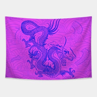 Asian Chinese / Japanese Blue Dragon Tapestry