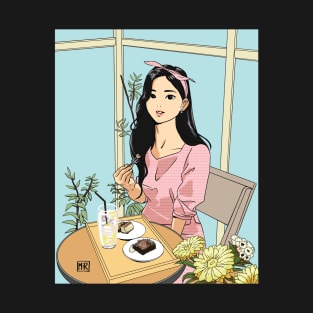 Kawaii Girl in cafe T-Shirt