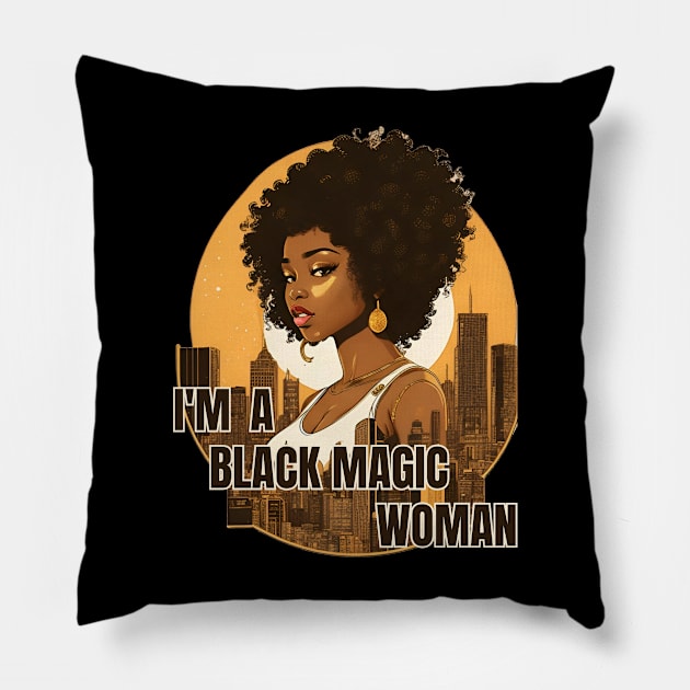 Black Magic Woman Golden Pillow by Orisara