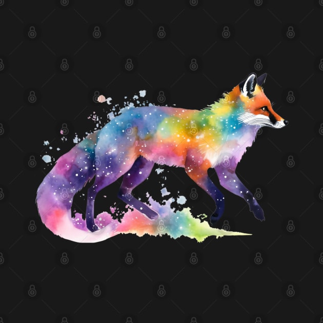 Watercolor Rainbow Galaxy Fox V1 by CraftyVixen