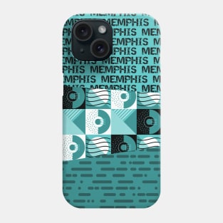 Turquoise Blue 80s Memphis Style Geometric Abstract Checked Postmodern Design Phone Case