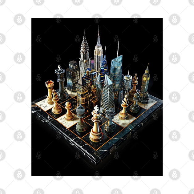 Cityscape Gambit: Skyline Chess Match Tee gift by familycuteycom