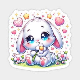 Cute White Bunny Hugging Flower 🐰🌼 Magnet