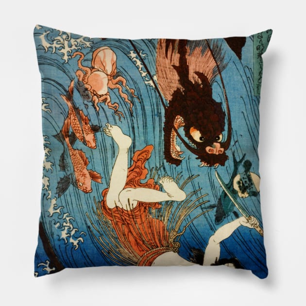 Samurai escaping from the Dragon King Pillow by Canvas 