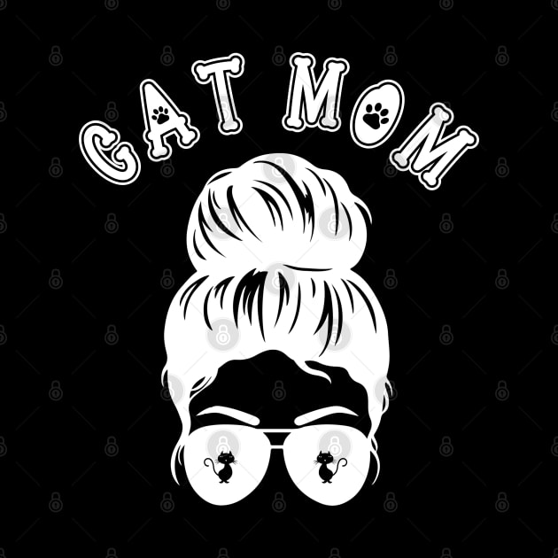 Cat Mom Messy Bun and Aviator Sunglasses Graphic Design by AdrianaHolmesArt