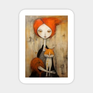 Girl and Cat 1 Magnet