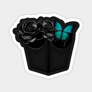 Eye contact dark roses corset with big butterfly Magnet