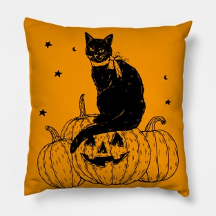 Pumpkin Cat Black Pillow