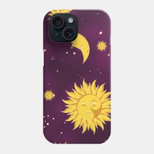 Sun moon stars purple pattern aesthetic witchcore whimsigothic retro Phone Case