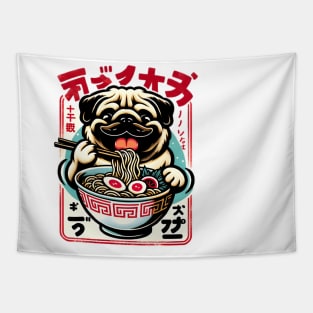 Cute Pug Eating Ramen Tapestry