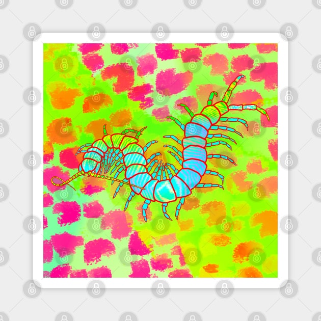 Pretty Centipede | Cheetah Print (Deep Pink/Chartreuse) Magnet by techno-mantis