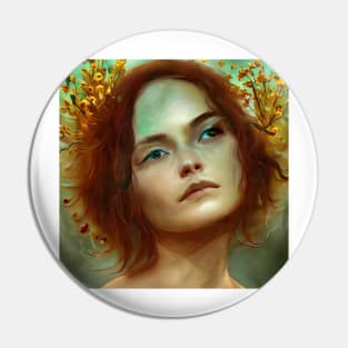 Portrait of young  Woman with  yellow flowers Pin