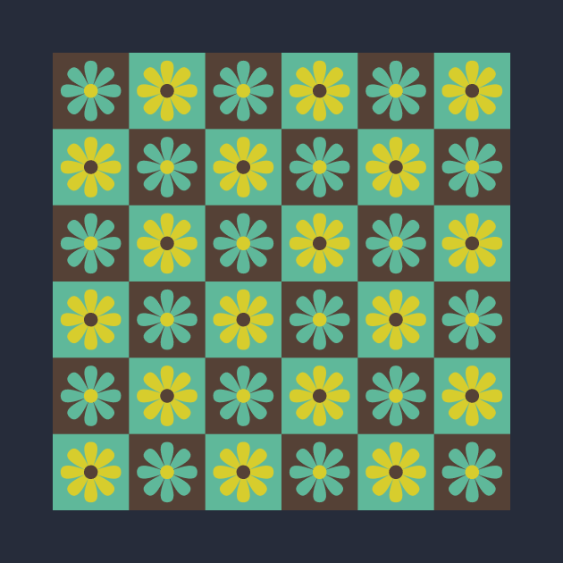 Teal Mod Flower Checkers by Carolina Díaz