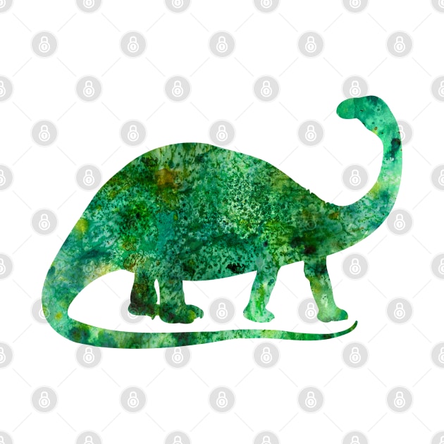 Green Brontosaurus Watercolor Painting by Miao Miao Design