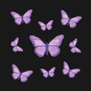 Purple Butterly Pattern Sticker T-Shirt