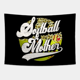 Softball Mother Vintage Leopard Softball Family Matching Tapestry