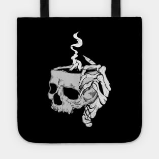 Skeleton hand holding skull coffee Tote