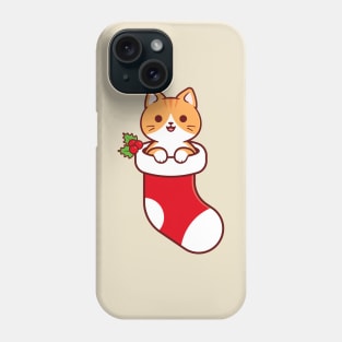 Cute Orange Tabby Cat Inside a Christmas Stocking Phone Case