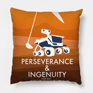 Perseverance & Ingenuity Mars 2020 space art in a vintage style. Pillow