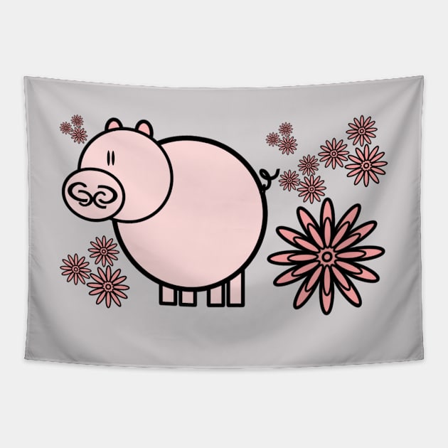 Pink pig Tapestry by andersonartstudio