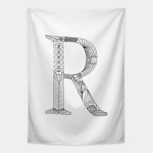 Henna Alphabet R / Henna Letter R - Black Henna Line Art Tapestry