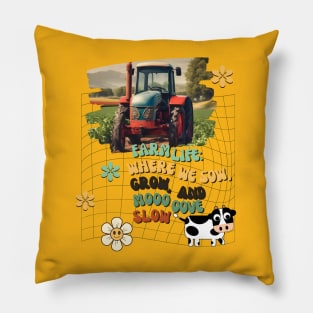 Country Life with Vintage Land Tractor Pillow