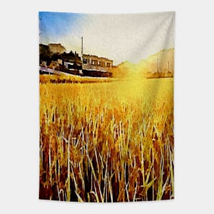 Golden Fields and Train Lines Tapestry