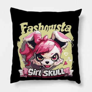 Skull Girl, Skull Fun T-Shirt 06 Pillow