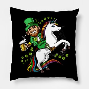 Leprechaun Riding Unicorn St Patricks Day Pillow