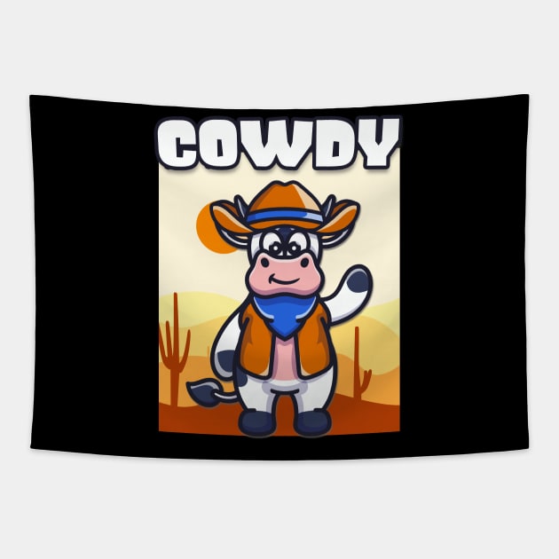 Cowdy Funny Cow Cowboy Costume Western Ranch Tapestry by Foxxy Merch