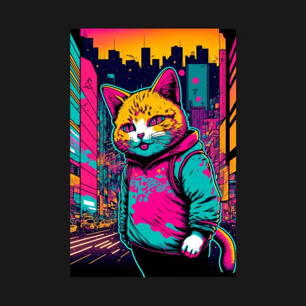 Cool cat in a neon city by KoolArtDistrict