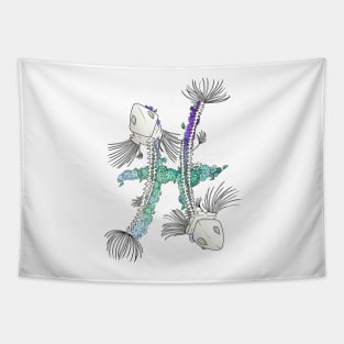 Pisces Skeleton - Black Outline Tapestry