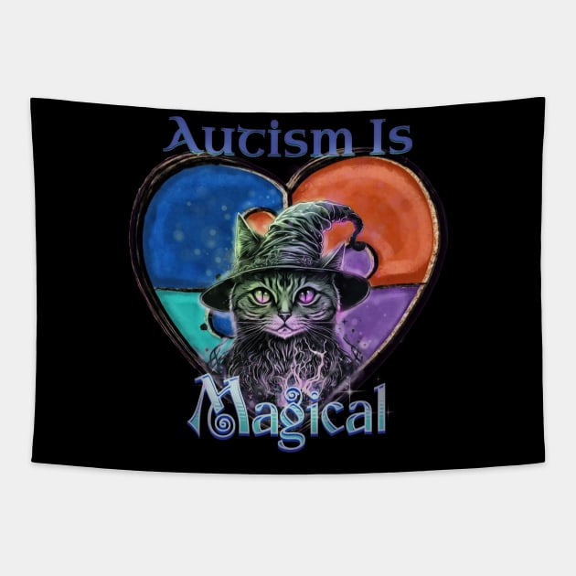 Autism Awareness Puzzle Cat Autism Is Magical Tapestry by mythikcreationz