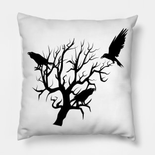 Crow  Raven - crows and tree silhouette Pillow