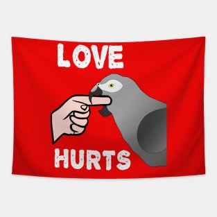Love Hurts Timneh African Grey Parrot Biting Tapestry